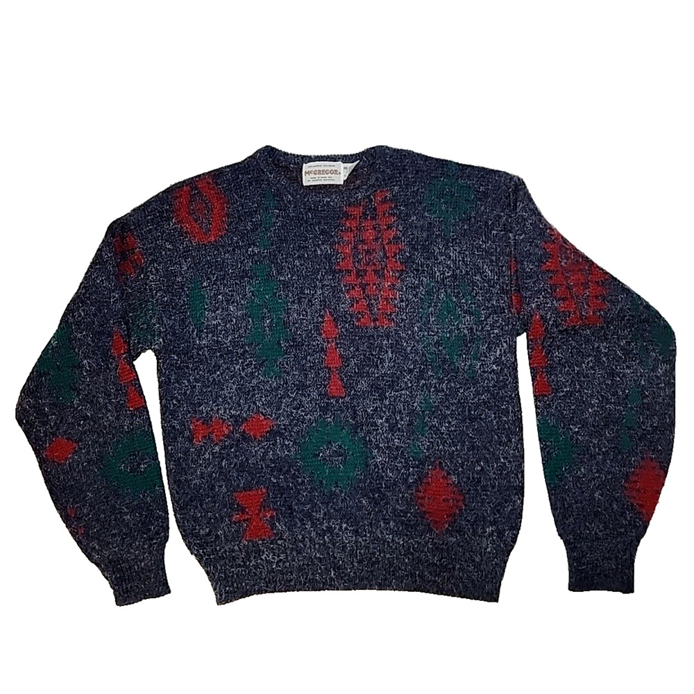 Men's McGregor Crew‎ Neck Sweater Pullover Medium Acrylic Nylon Blue Red Green